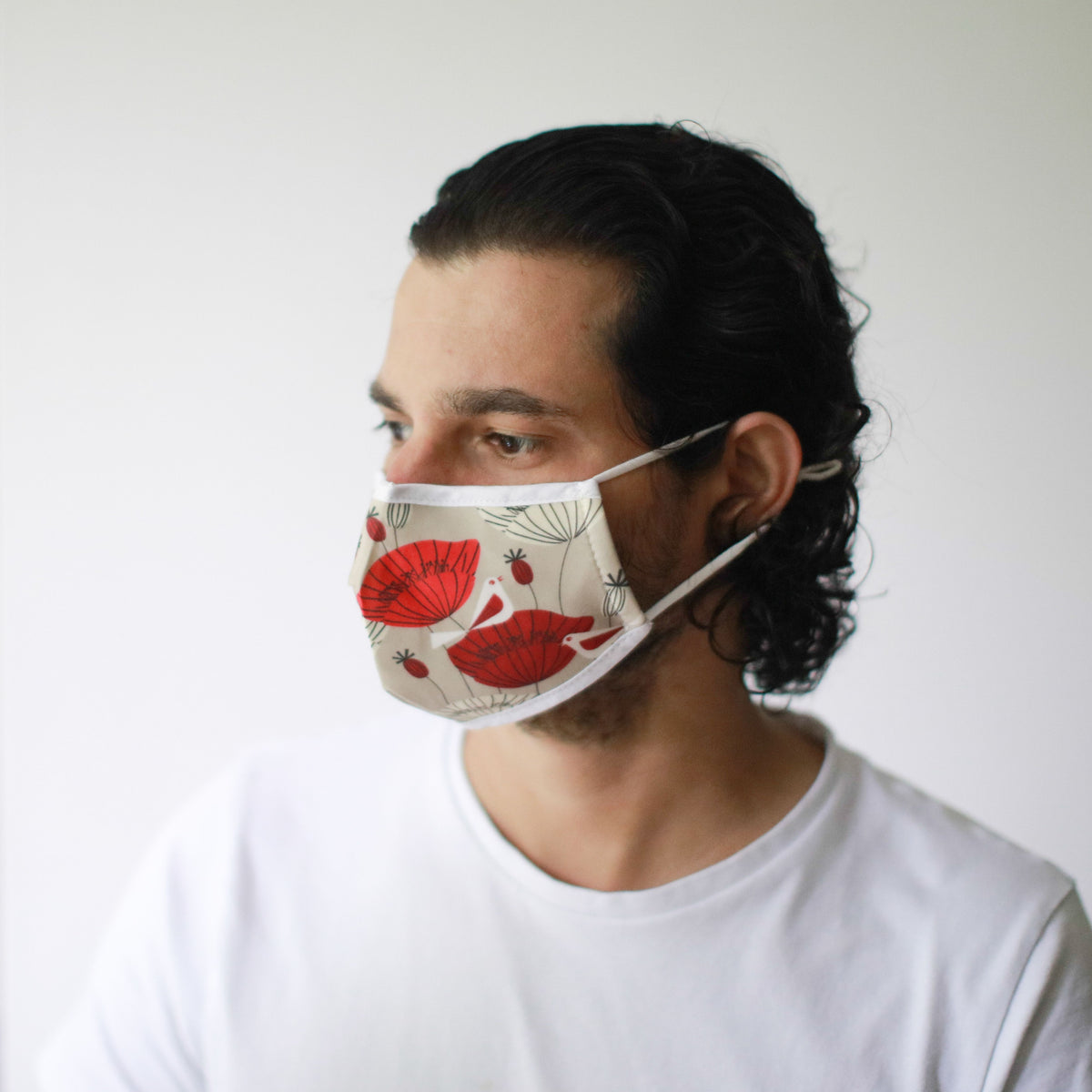 Reusable Poly-Cotton Face Mask with Filter Pocket – Oriental Poppies (Adult)