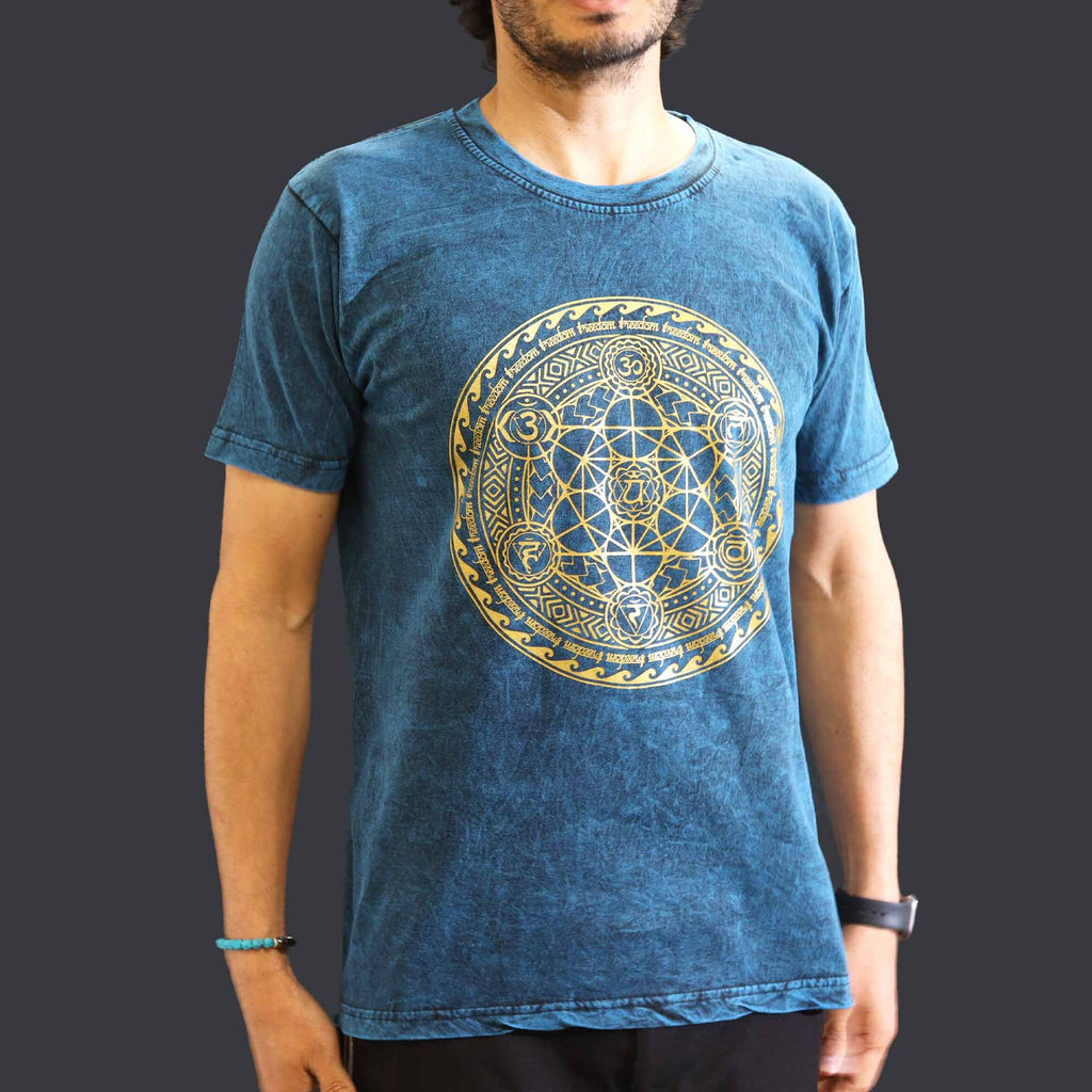 Nomad Sari Stonewashed Cotton T Shirt in Chakra Blue Medium