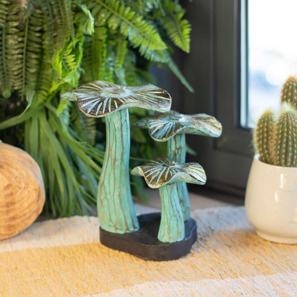 Small Golden Mushroom Art 20cm Greenwash Wooden Decoration Piece