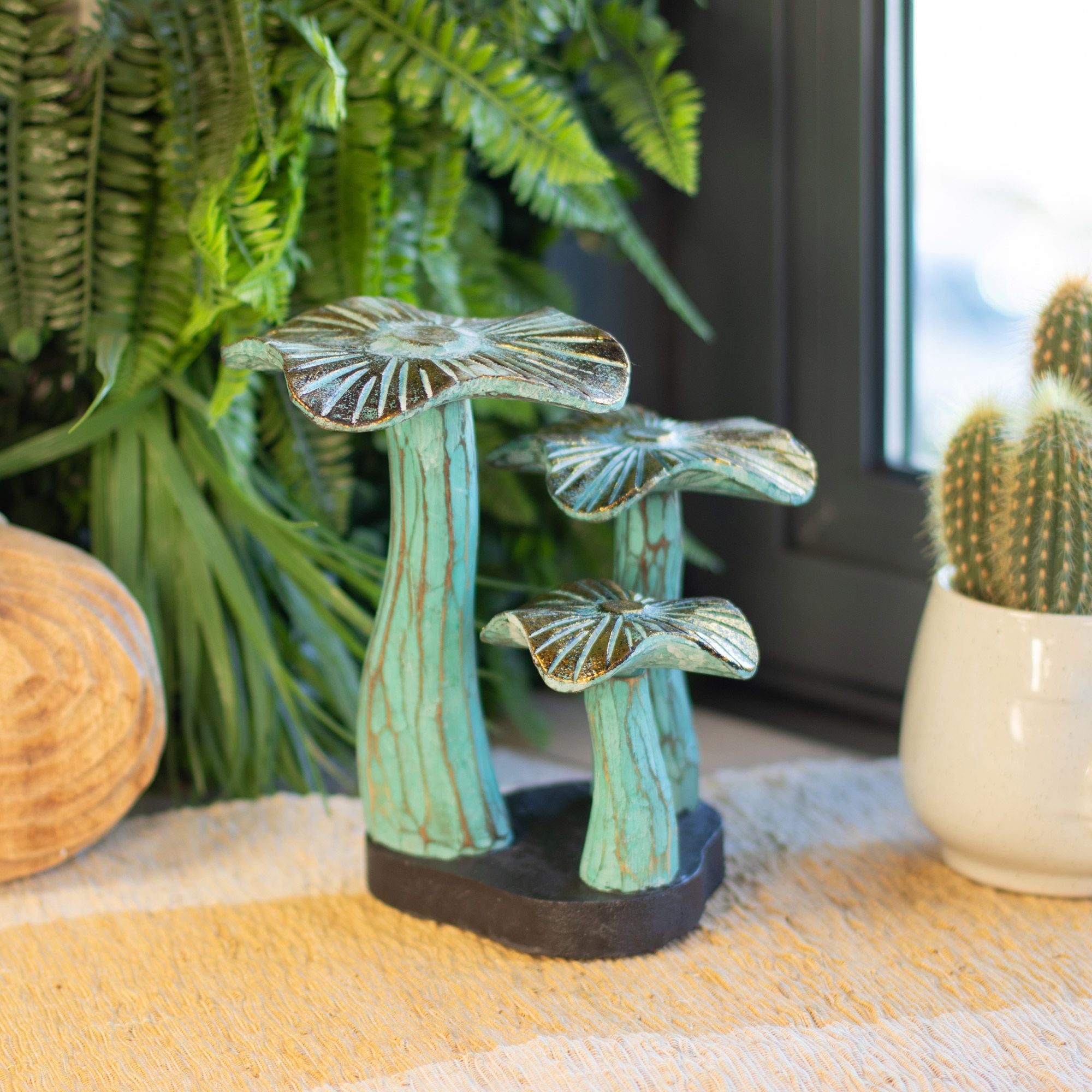 Small Golden Mushroom Art 20cm Greenwash Wooden Decoration Piece
