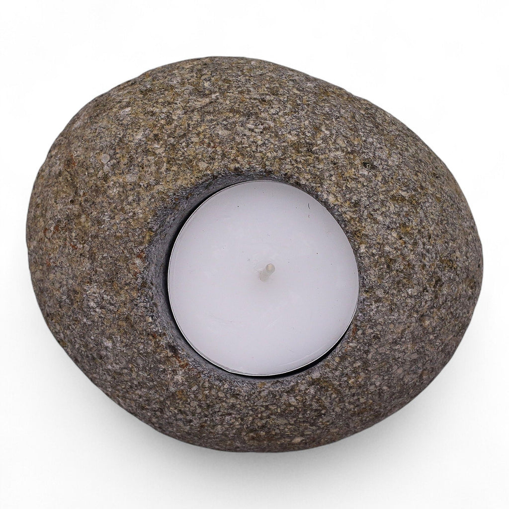 Natural Riverstone Candle Holder for Serene Nightlight Glow