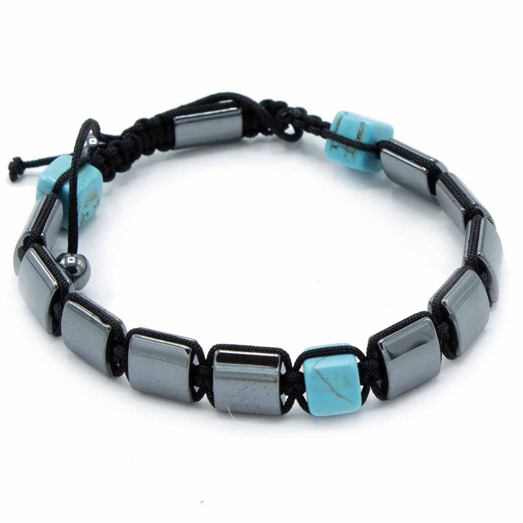Magnetic Hematite Shamballa Bracelet with Turquoise Cuboids