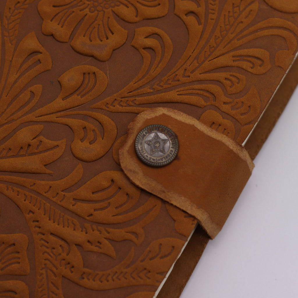 Leather Embossed Notebook in Tan Floral Pattern for Writing