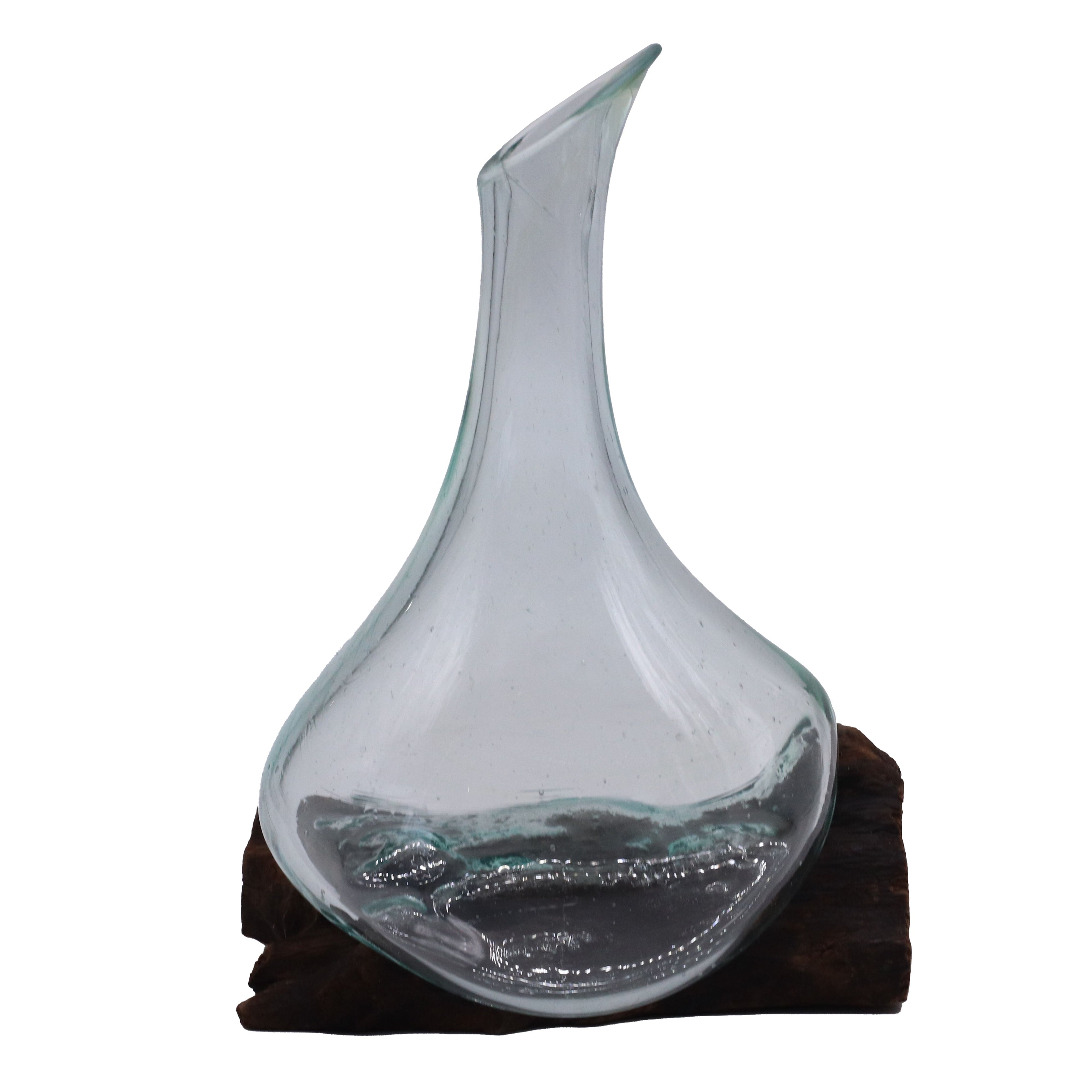 Molten Glass Mini Decanter on Wood Base for Home Display