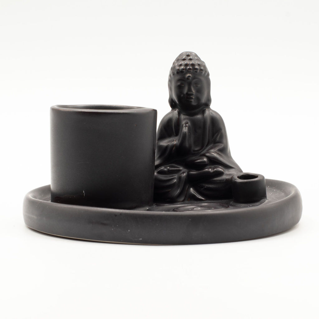 Multi Purpose Buddha Incense Plate with Ceramic Matt Black Finish