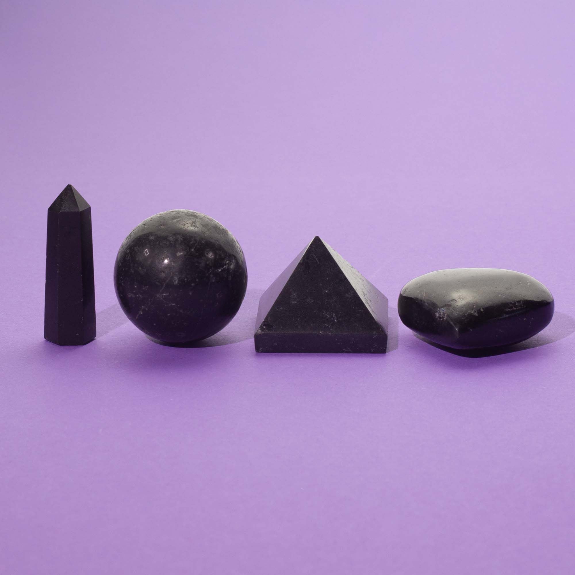 Four Gemstone Shapes Set Featuring Black Tourmaline for Décor