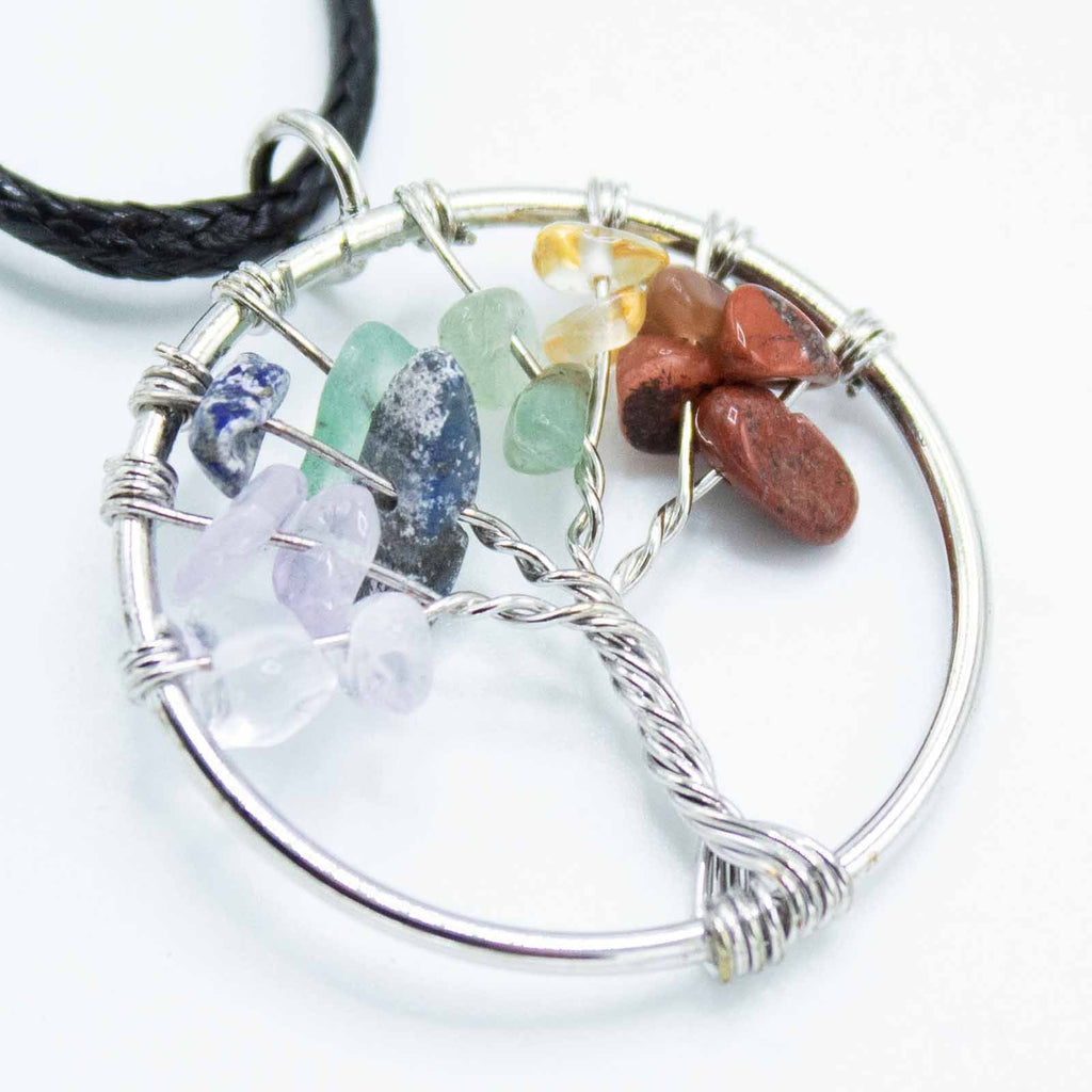 Tree of Life Pendant Chakra with Seven Vibrant Gemstones Design