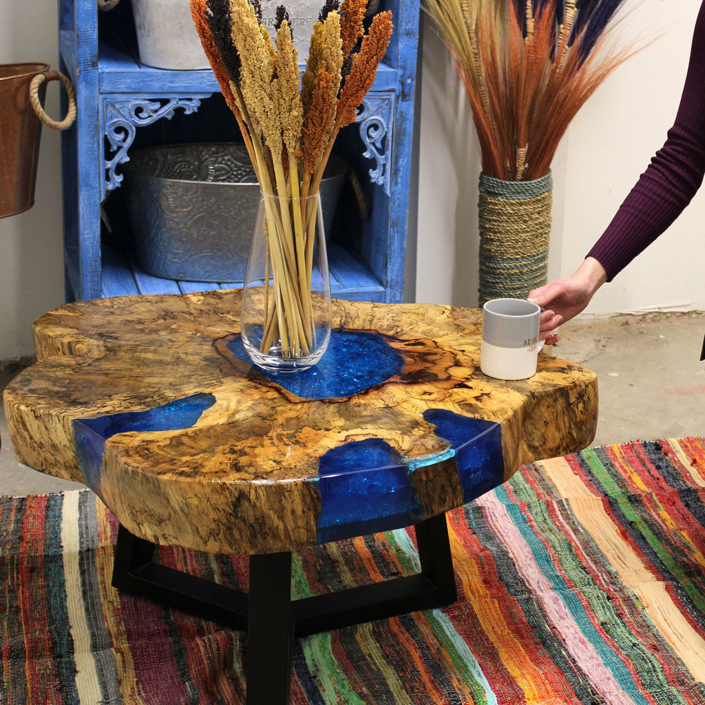 Tamarind and Resin Coffee Table in Sky Blue for Unique Interiors