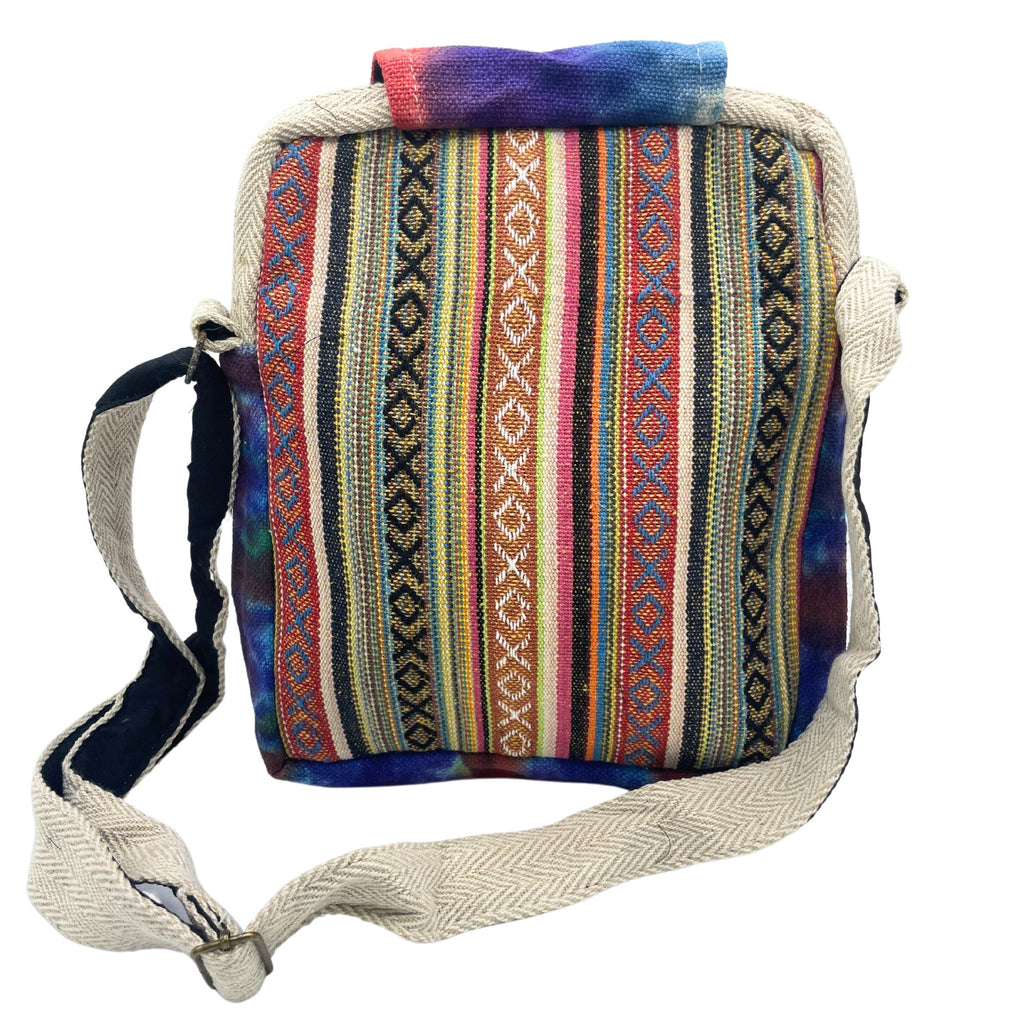 Tiedye Hemp Messenger Bag with 2 Zips & Flap for Everyday Use