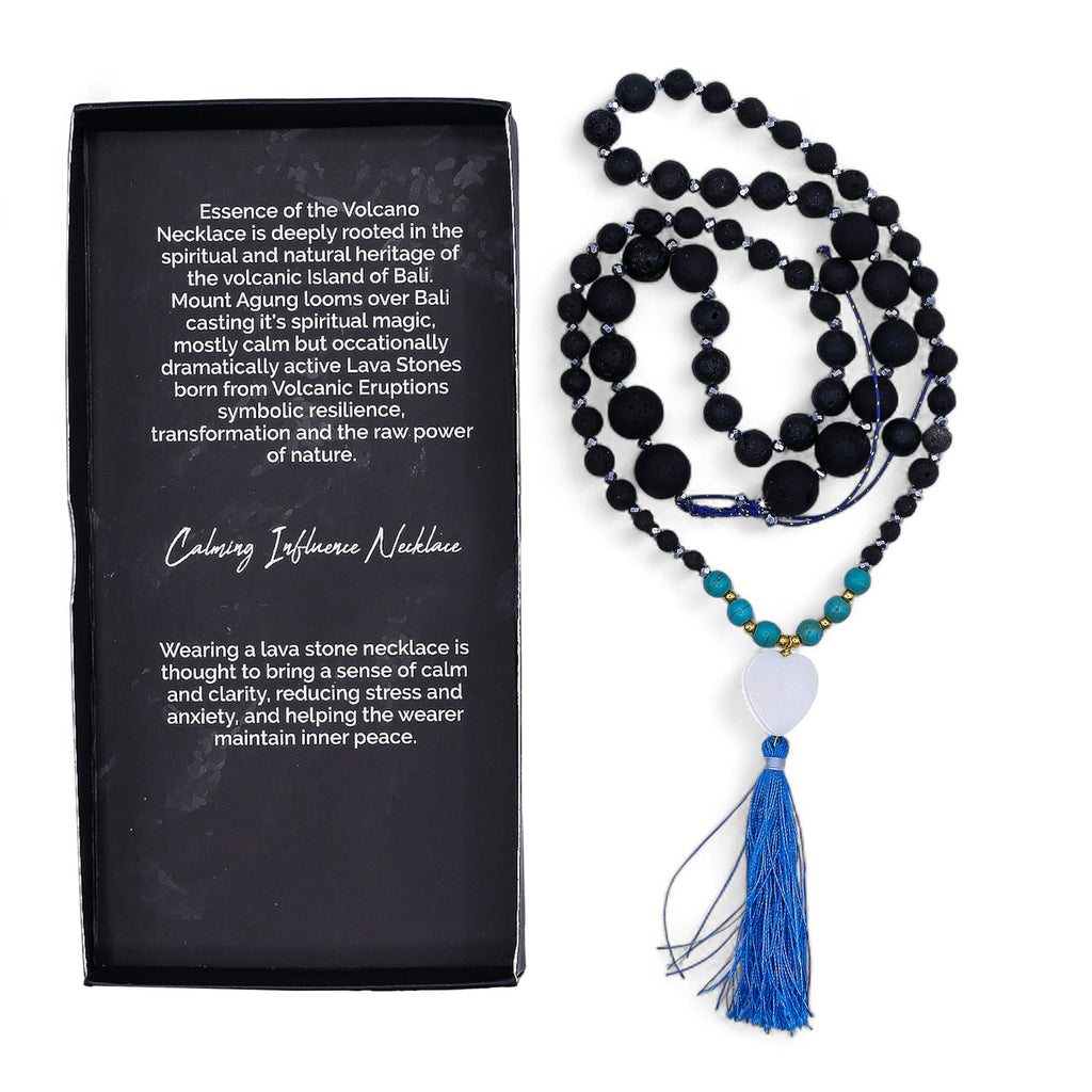 Essence of the Volcano Necklace with Lava Stones and Blue Tassel