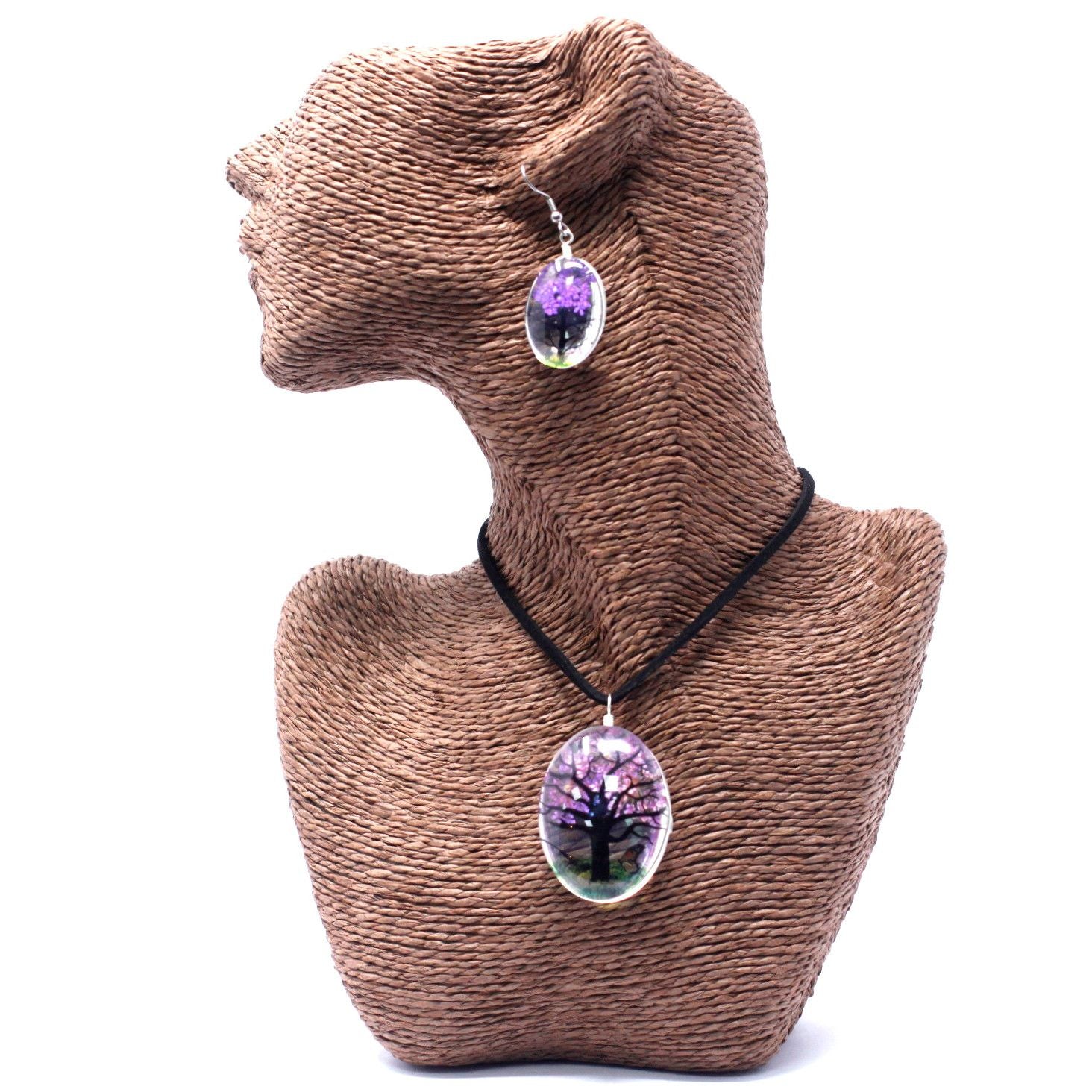 Lavender Pressed Flowers Tree of Life Set with Unique Jewellery Gift