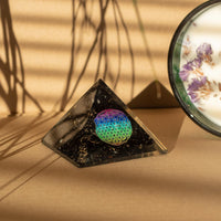 Small Organite Pyramid 5.5x4.5cm - Flower of Life - Black Tormaline Chips