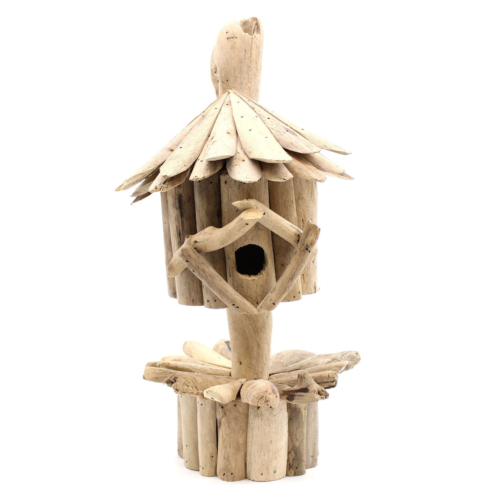 Driftwood Birdbox on Stand for Enchanting Garden Decor and Wildlife