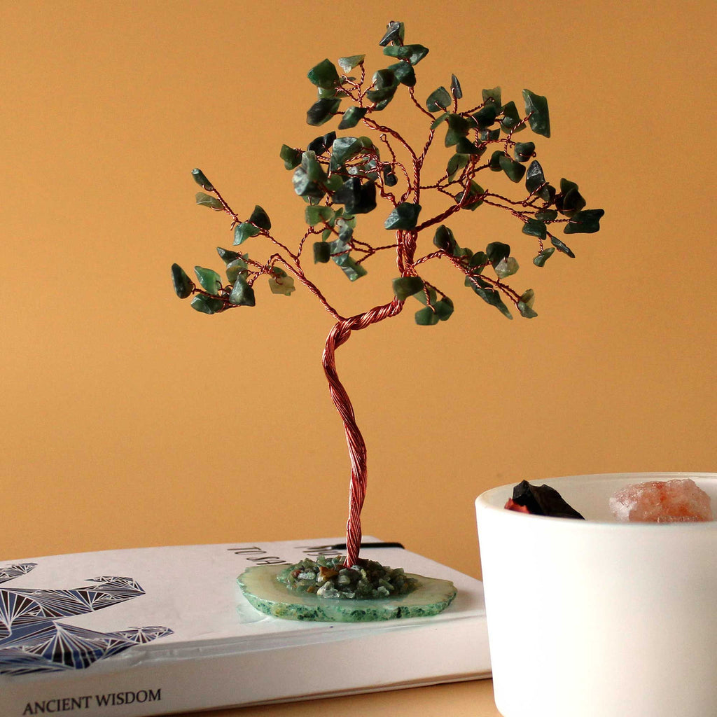 Large Gemstone Tree with Green Aventurine on Green Agate Base
