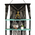 Black Macrame Hanging Shelves with Turquoise Accents for Decor