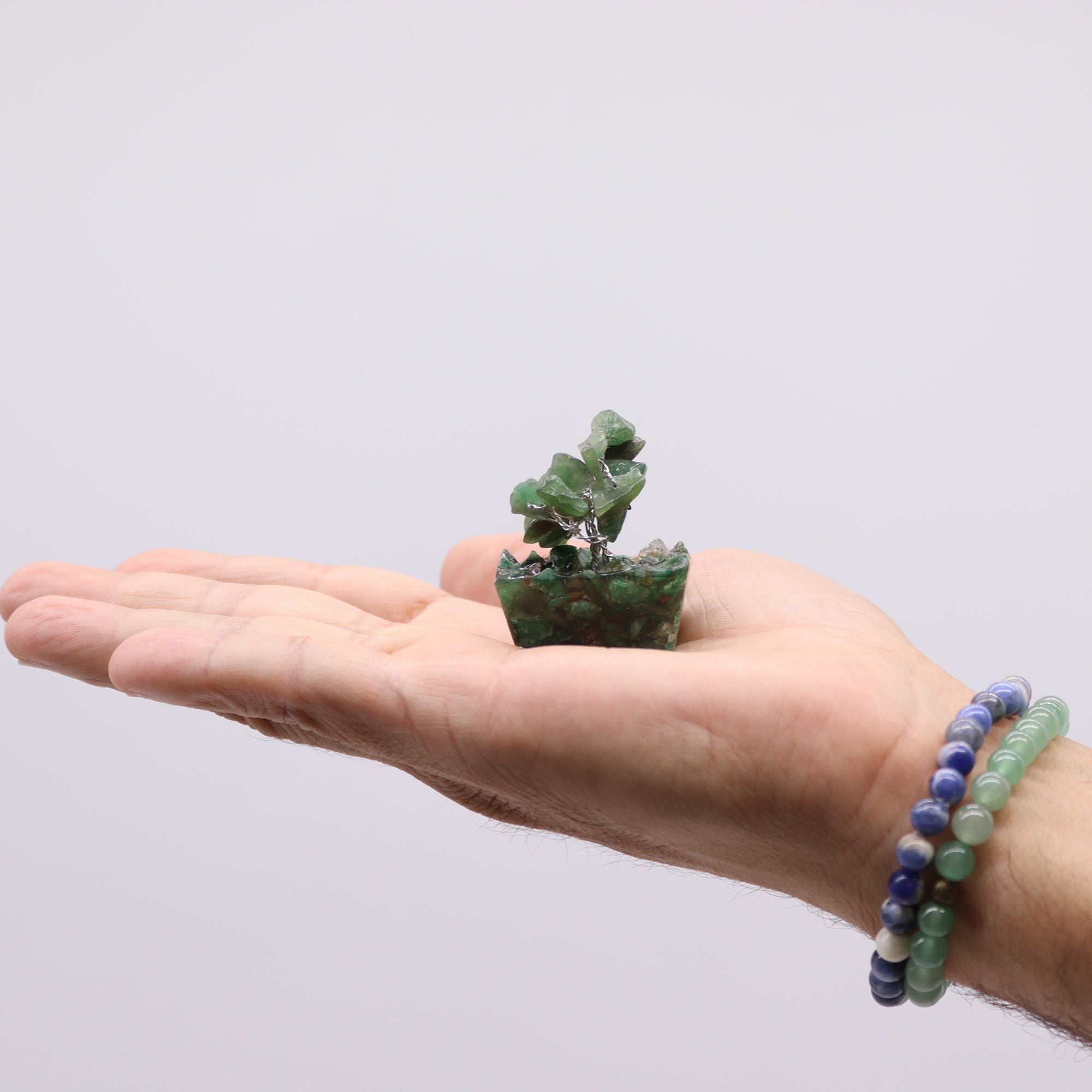 Mini Gemstone Tree on Orgonite Base with 15 Green Aventurine Stones