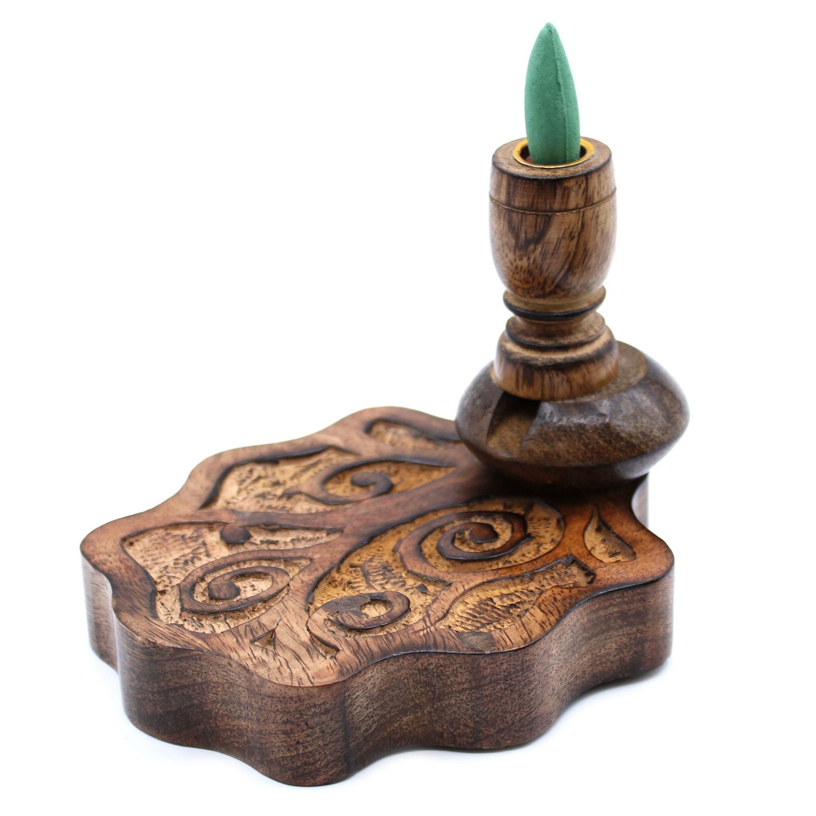 Small Mango Wood Backflow Burner with Tree of Life Design for Home