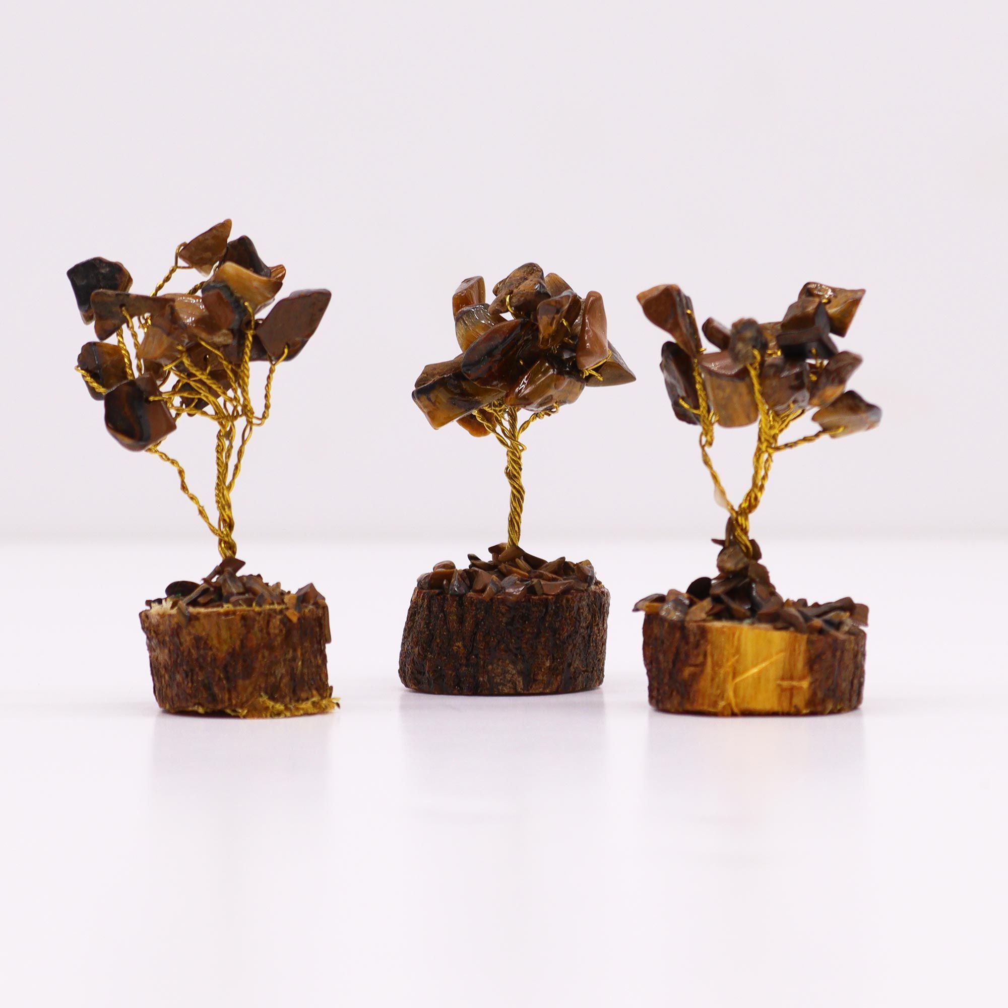 Mini Gemstone Tree on Wood Base with 15 Tiger Eye Stones