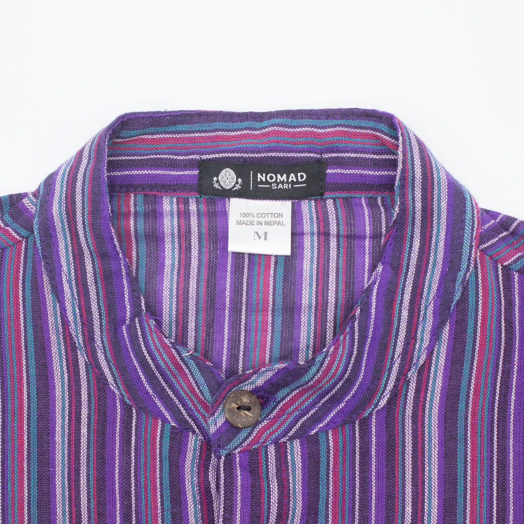 Nomad Sari Grandad Shirt in Black Purple with Bold Stripes