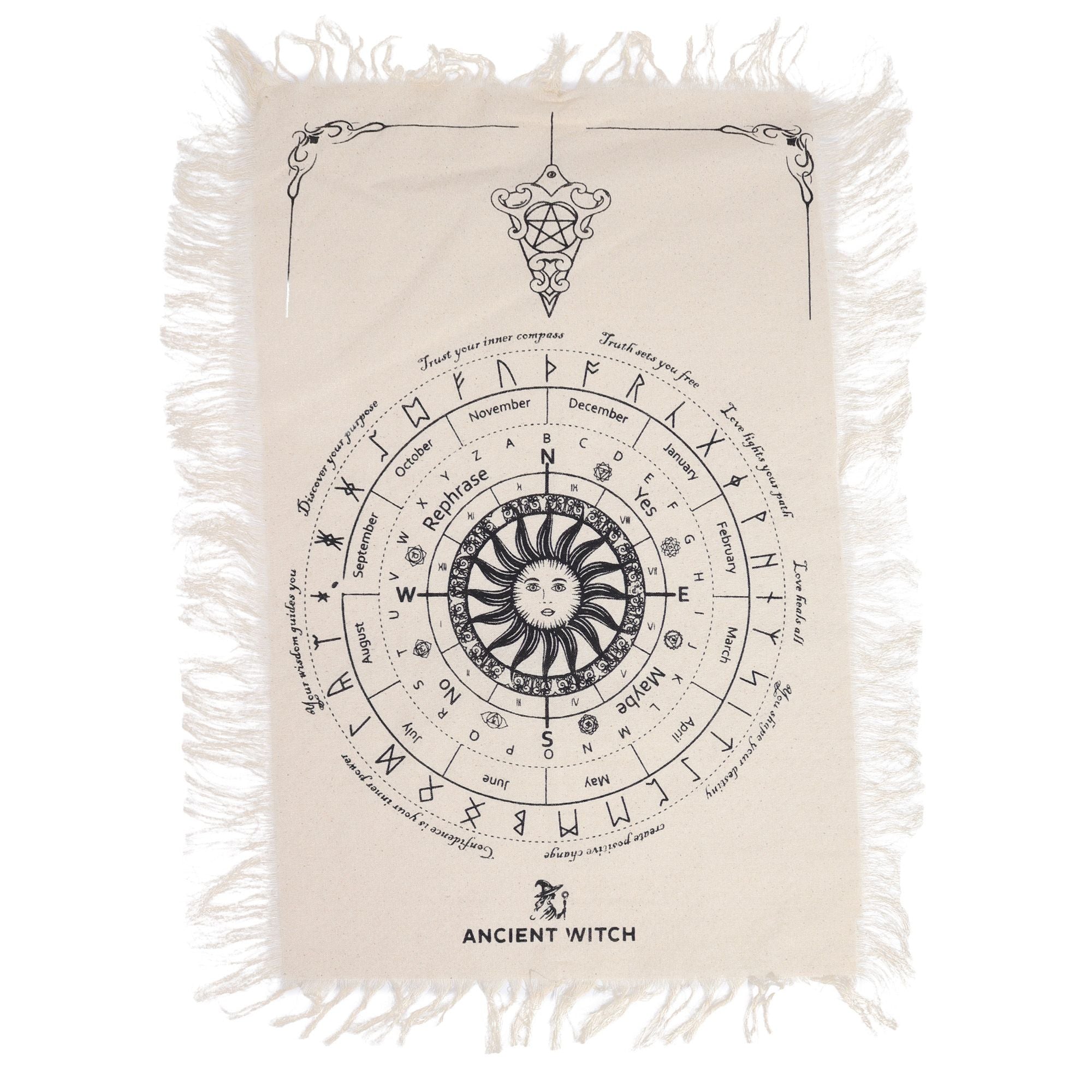 Ancient Witch Pendulum Divination Cloth with Sun Face Design