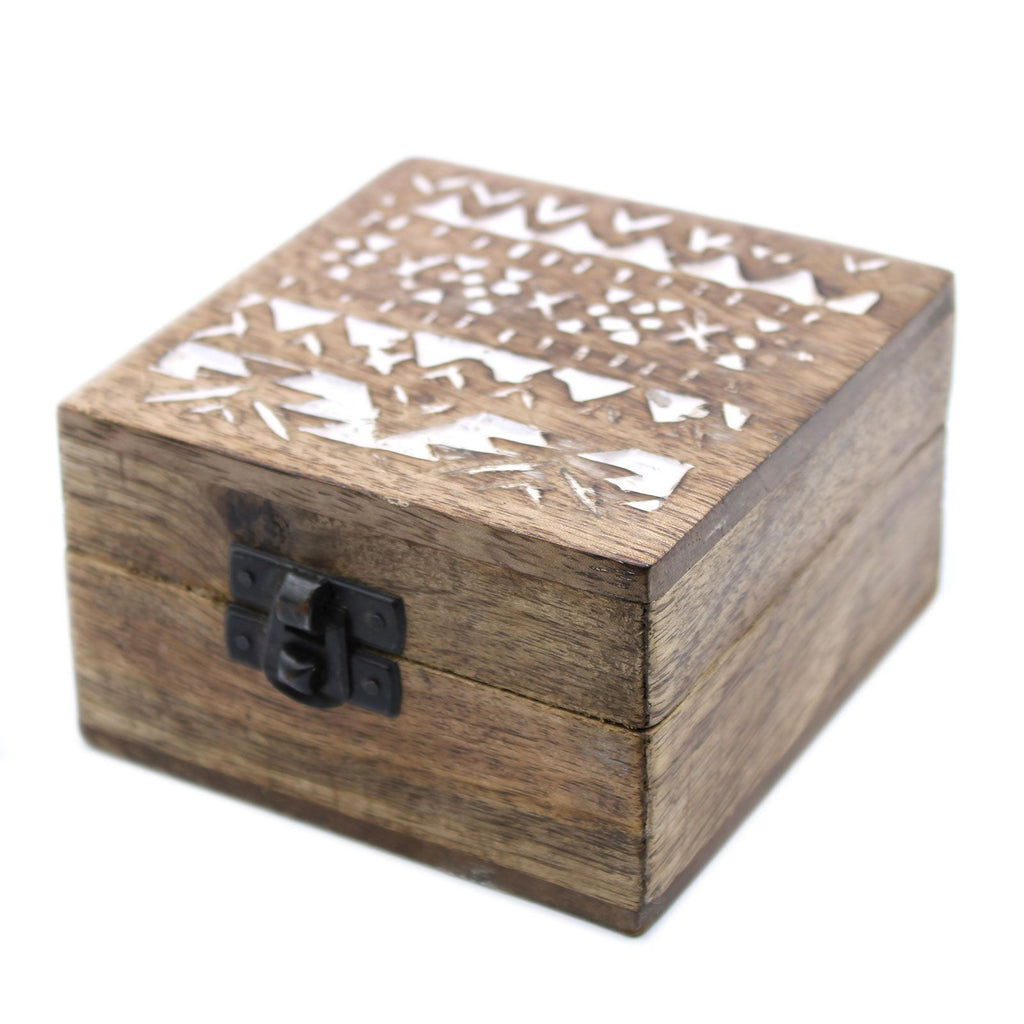 White Washed Wooden Box with Slavic Design for Stylish Storage