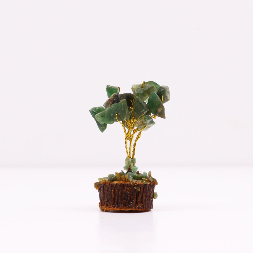 Mini Gemstone Tree on Wood Base with 15 Green Aventurine Stones