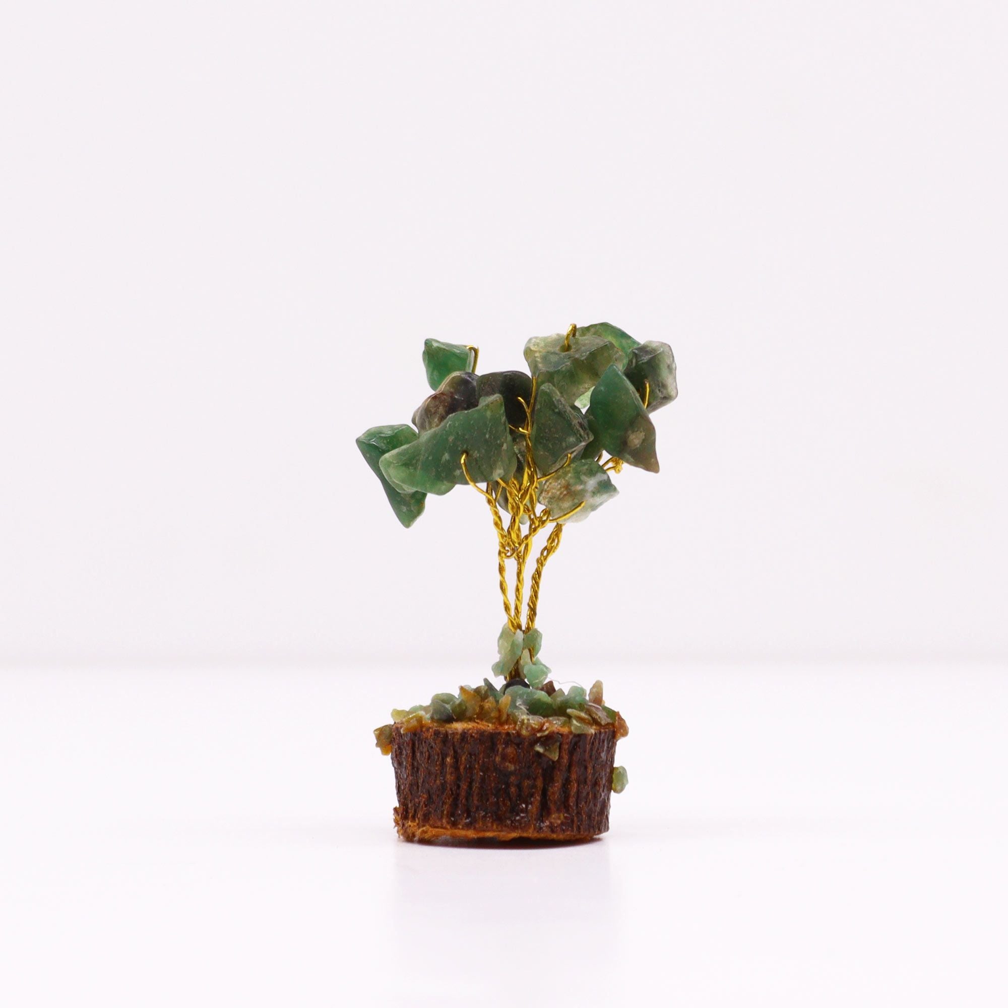 Mini Gemstone Tree on Wood Base with 15 Green Aventurine Stones