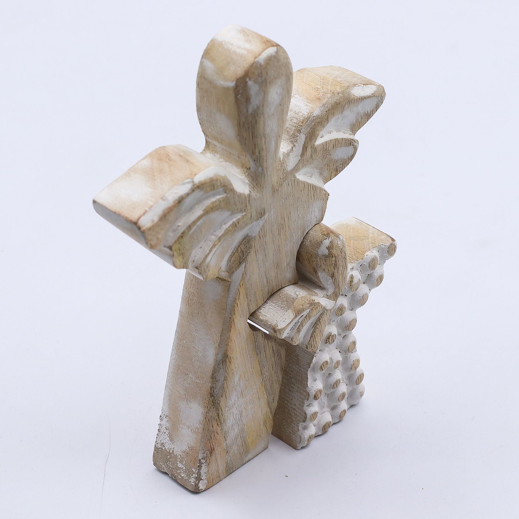 Mango Wood Angel Figurine in Whitewash Finish for Home Decor