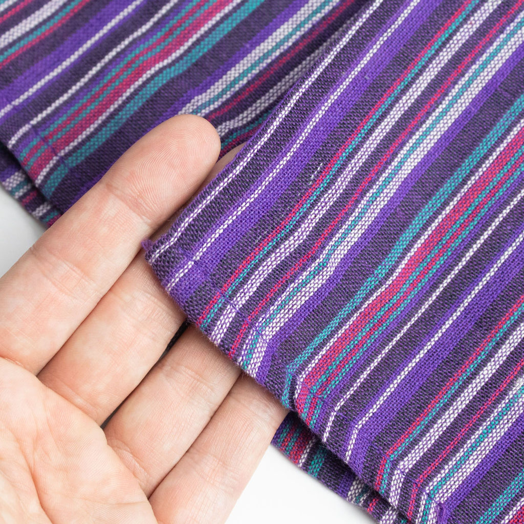 Nomad Sari Grandad Shirt in Black Purple with Bold Stripes