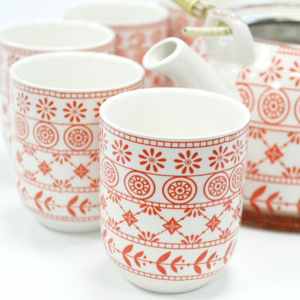 Herbal Teapot Set in Amber with Matching Cups for Tea Lovers