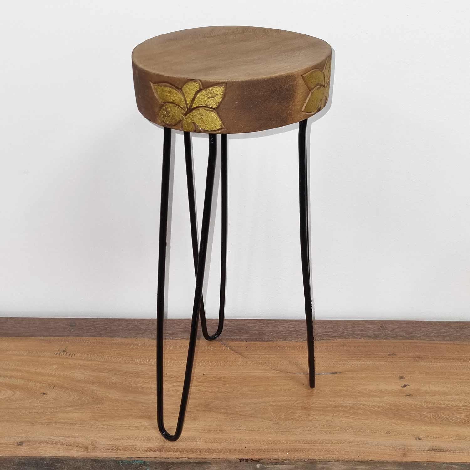 Albasia Wood Plant Stand with Natural Finish and Gold Detail