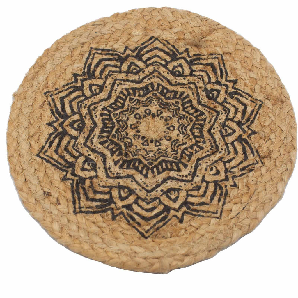 Natural Jute Place Mat 30cm with Mandala Print for Dining Decor