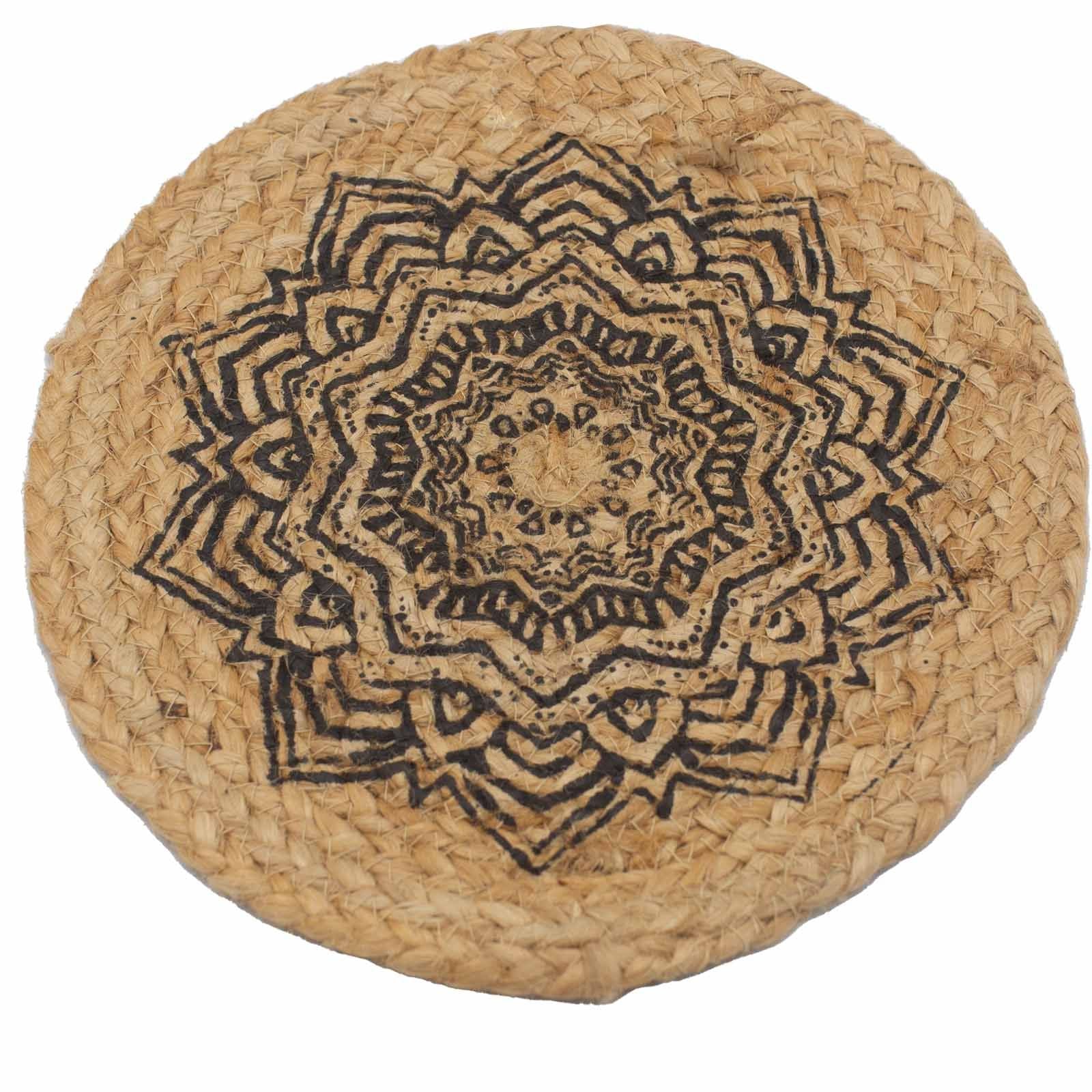 Natural Jute Place Mat 30cm with Mandala Print for Dining Decor
