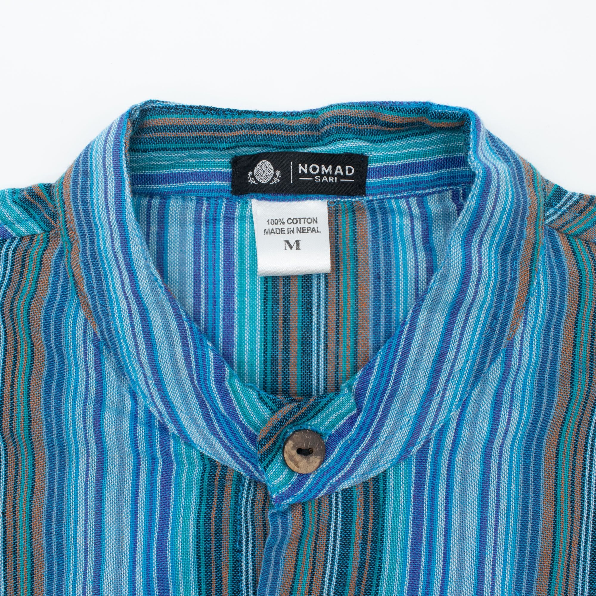 Nomad Sari Grandad Shirt in Turquoise with Vertical Stripes