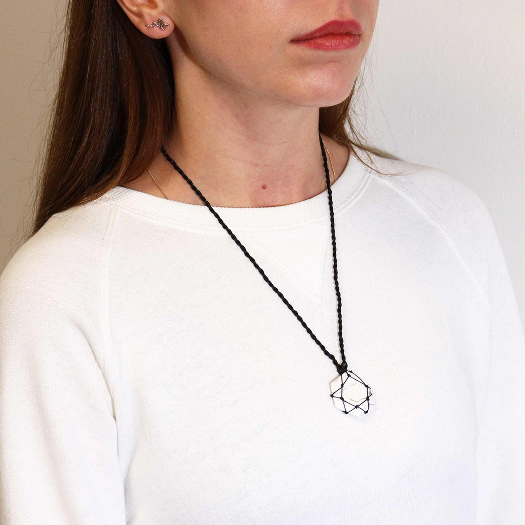 Laced Gemstone Hexagon Pendant with White Howlite Charm