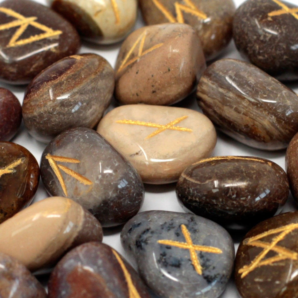 Fancy Jasper Runes Stone Set in Pouch with 25 Unique Stones