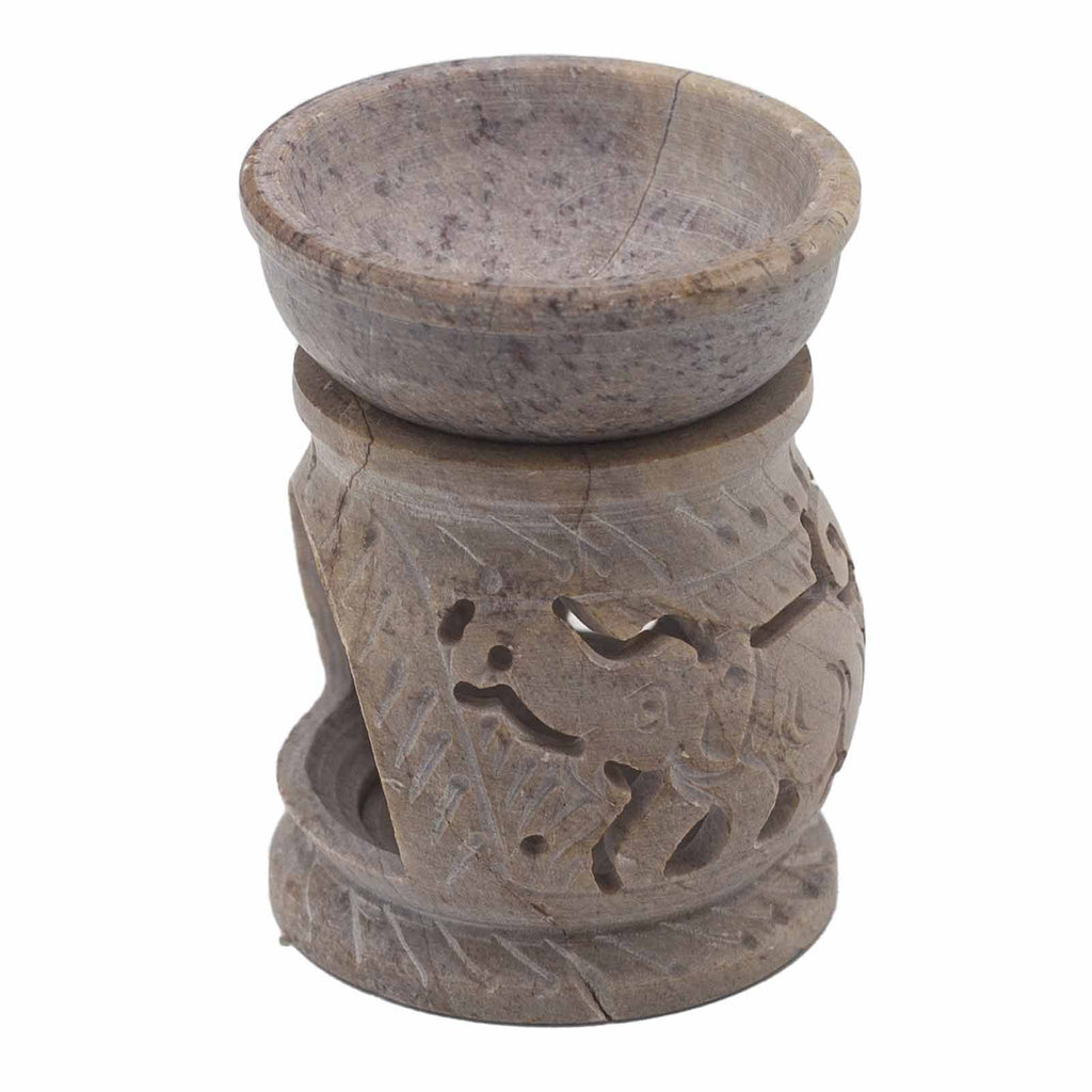 Small Soapstone Oil Burner 8cm with Elephant Design for Fragrance
