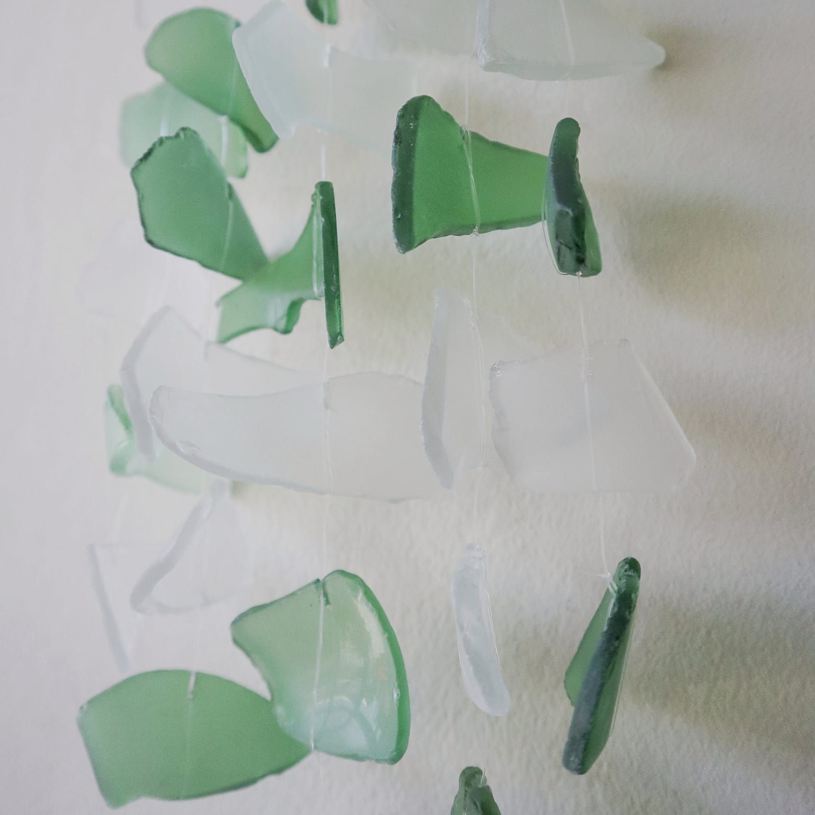 Recycled Glass Wind Chimes Copis & Glass Drop in Green & White