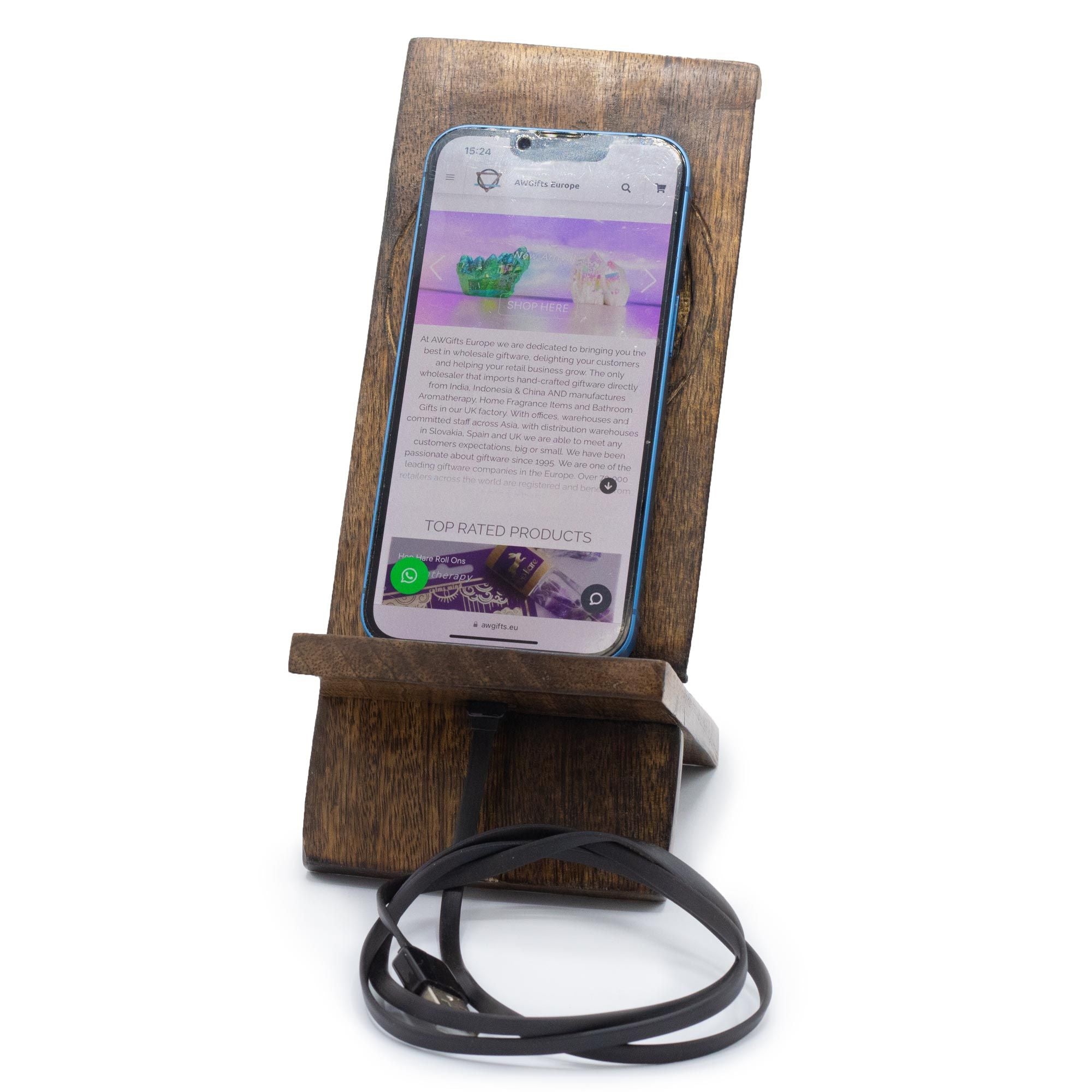 Wooden Carved Buddha Phone Stand for Home Decor and Display