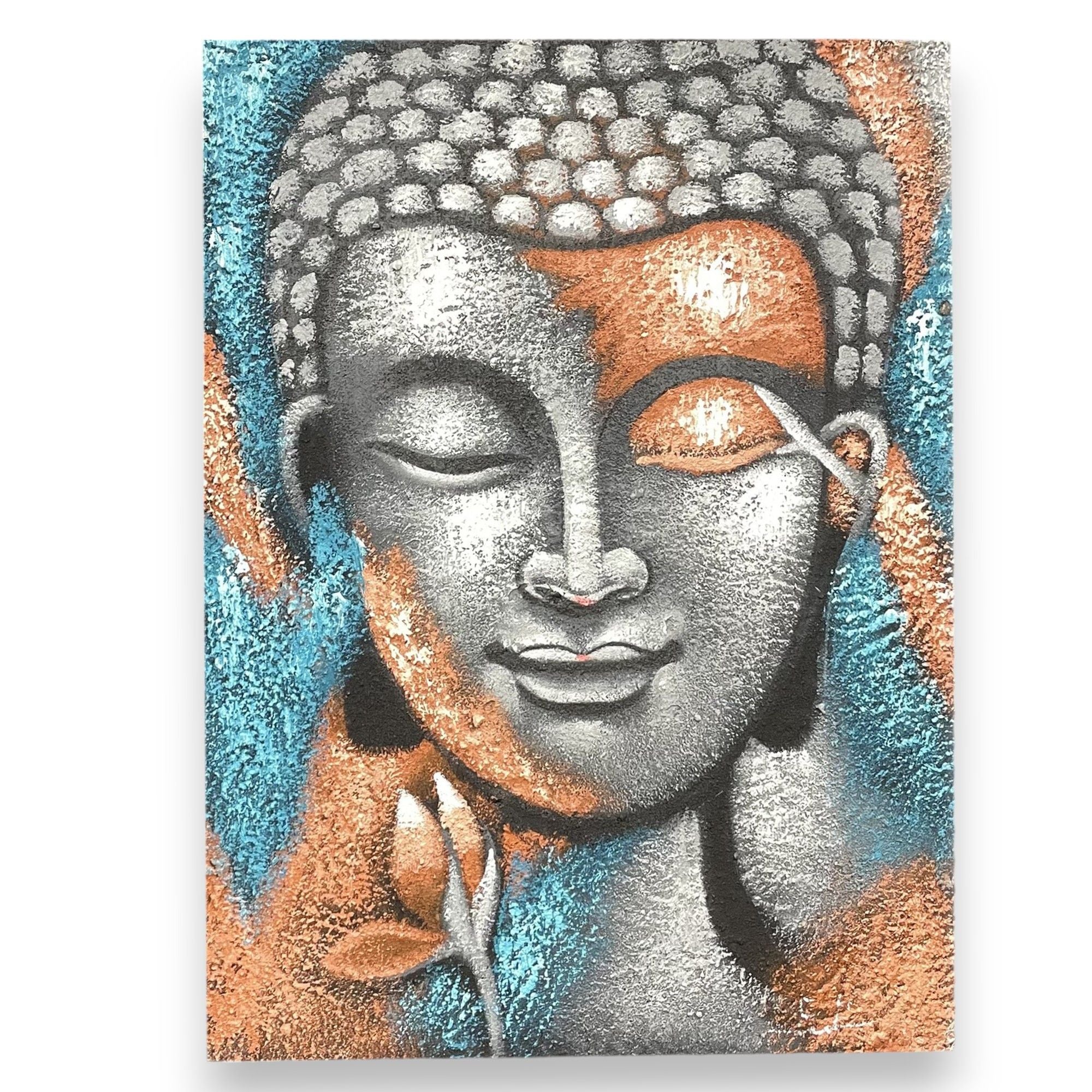 Buddha Painting Serene Silver and Rose Gold Flower Art 75x55cm