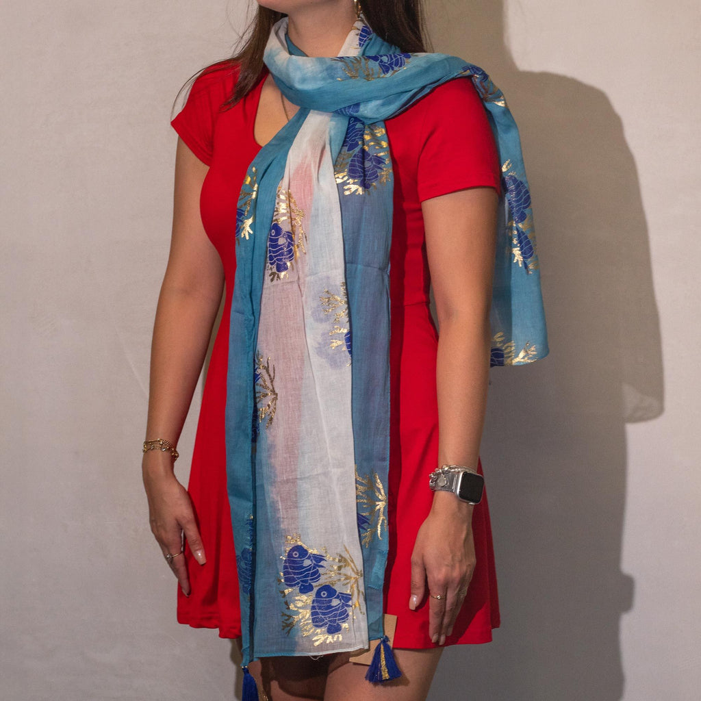 Nomad Sari Aqua Fish Scarf in Sea Blue for Summer Styling