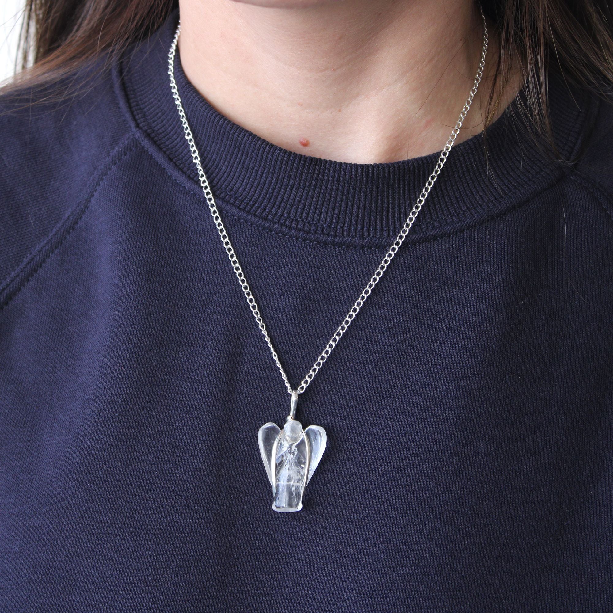 Gemstone Guardian Angel Pendant with Tiger Eye and Silver Chain