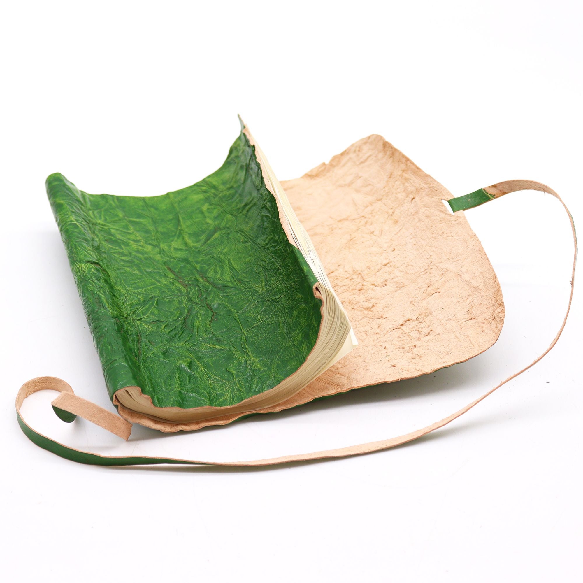 Rolled Leather Travel Notebook in Green with 96 Pages for Writing