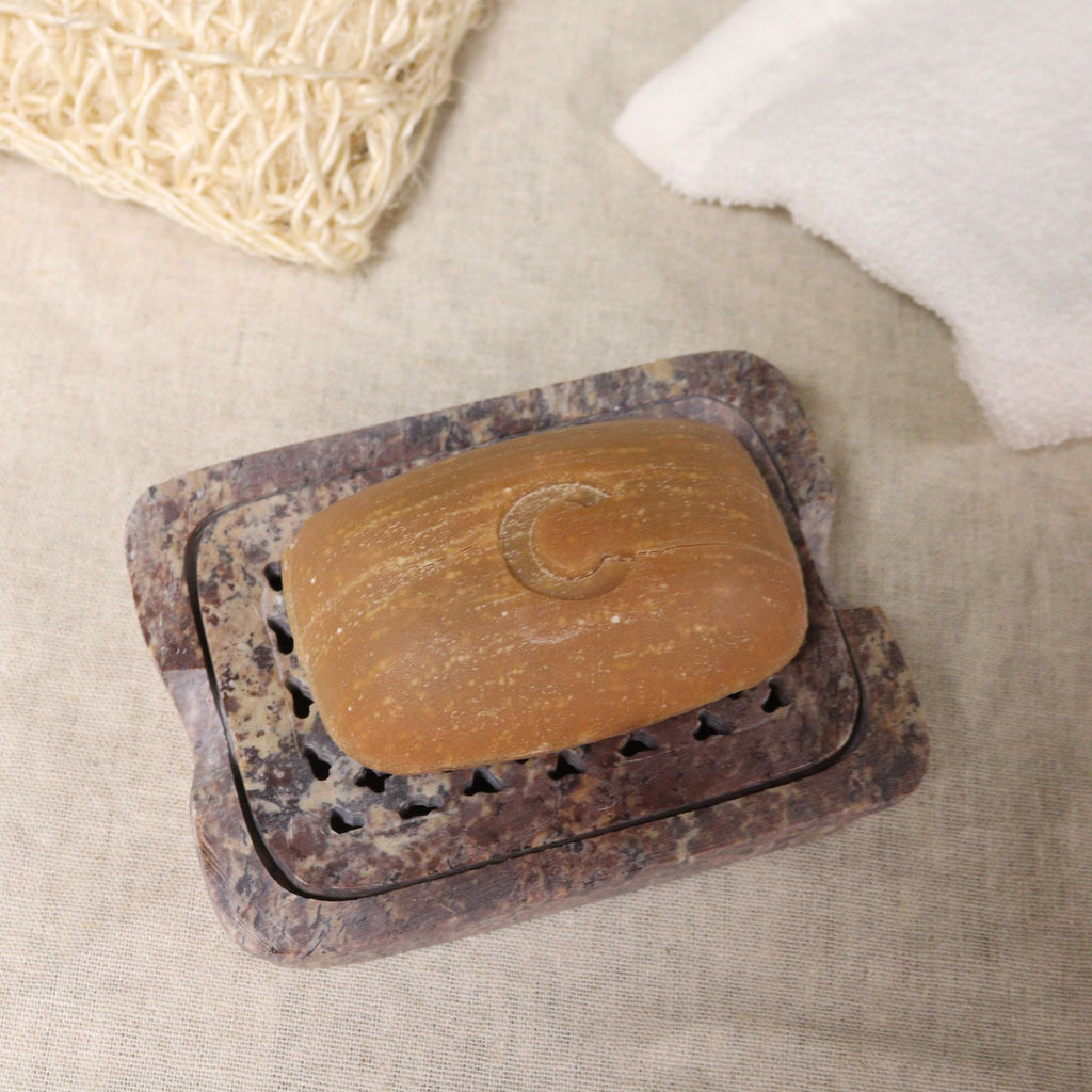 Classic Square Soapstone Soap Dish and Drainer for Bathrooms