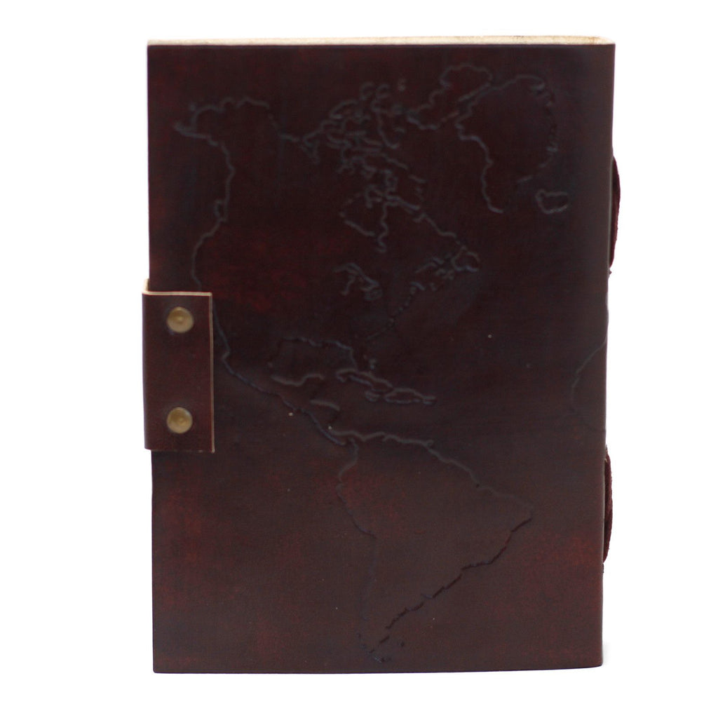 Leather World Map Notebook with Stitching for Unique Journaling