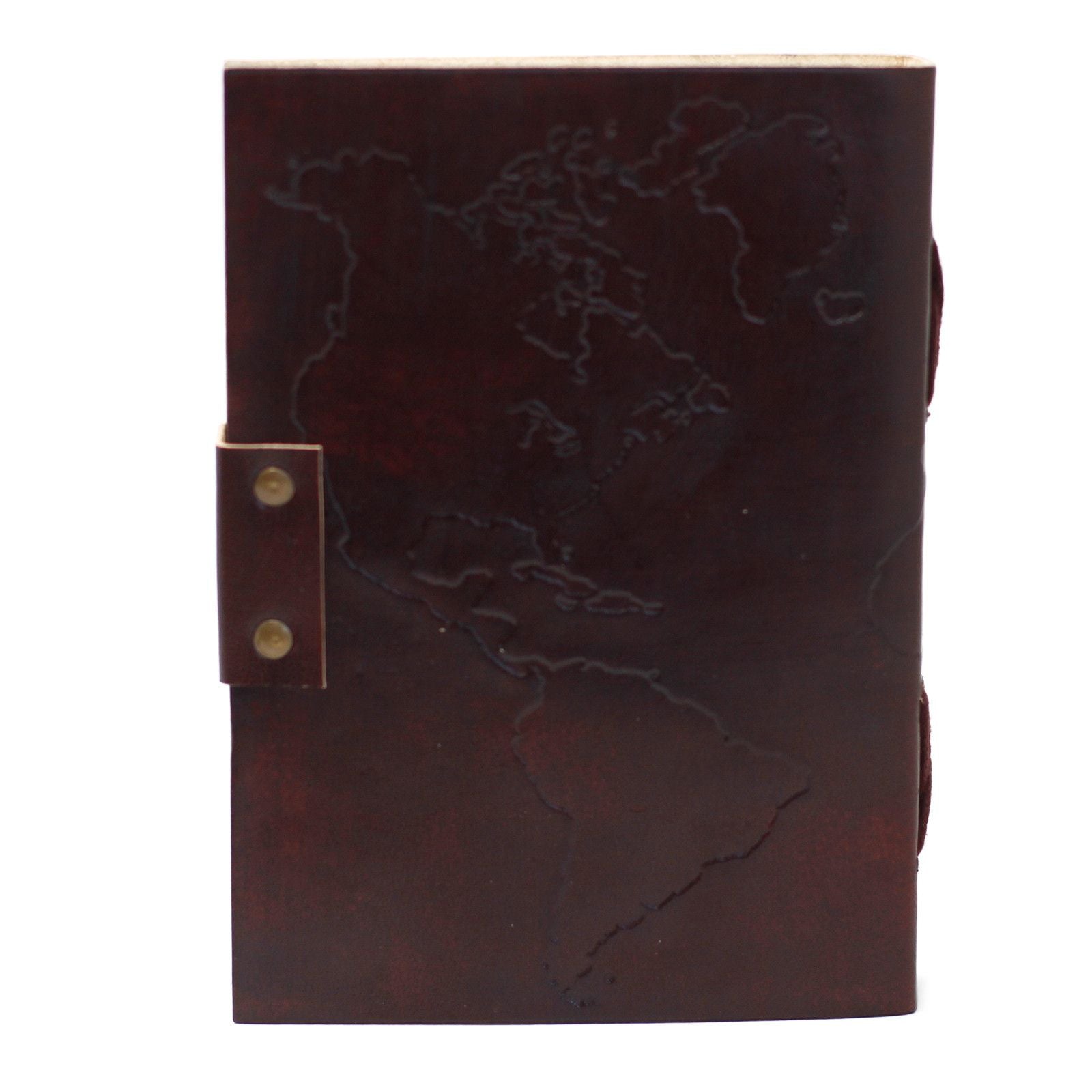 Leather World Map Notebook with Stitching for Unique Journaling