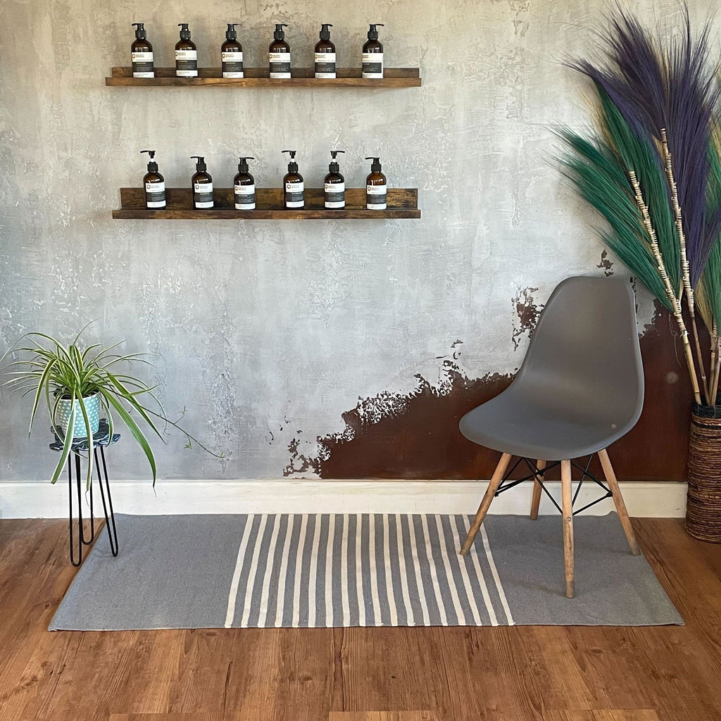 Stylish Grey Indian Cotton Rug 70x170cm for Home and Yoga Use