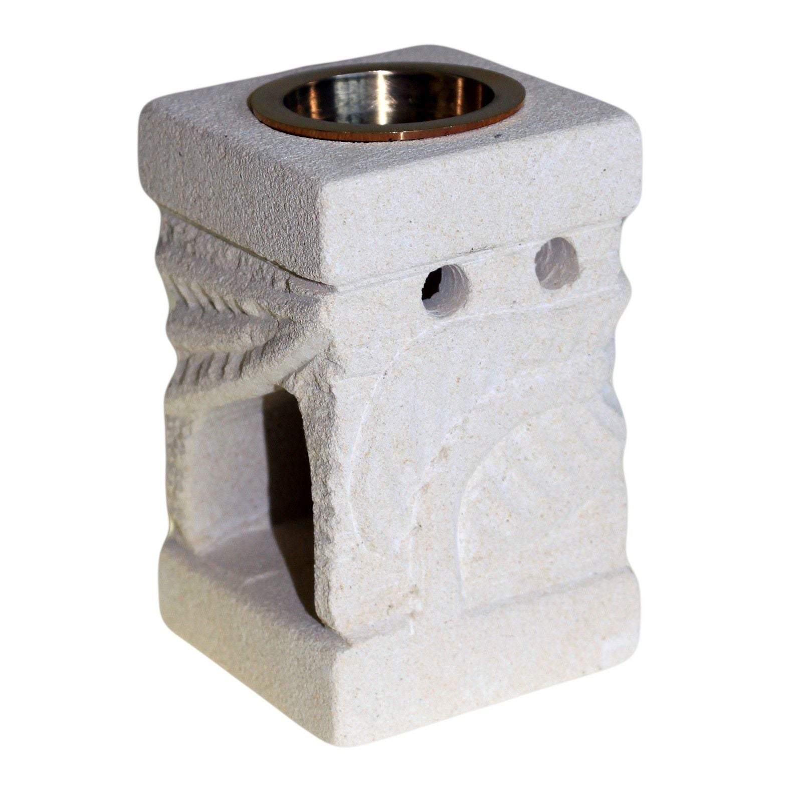 Elegant Stone Oil Burner with Carved Leaf Design for Home Decor