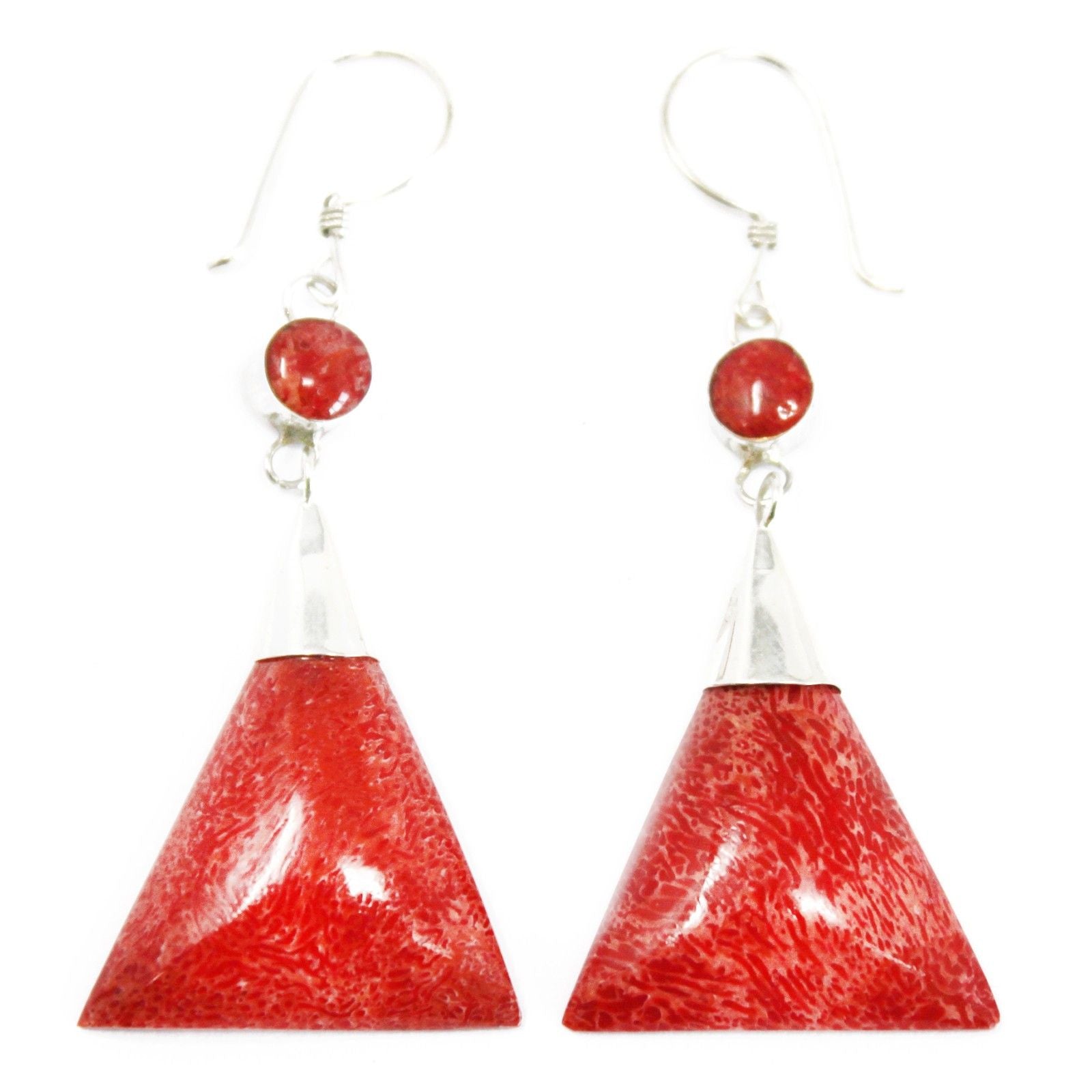 925 Silver Triangle Double Drop Earrings with Shimmering Finish