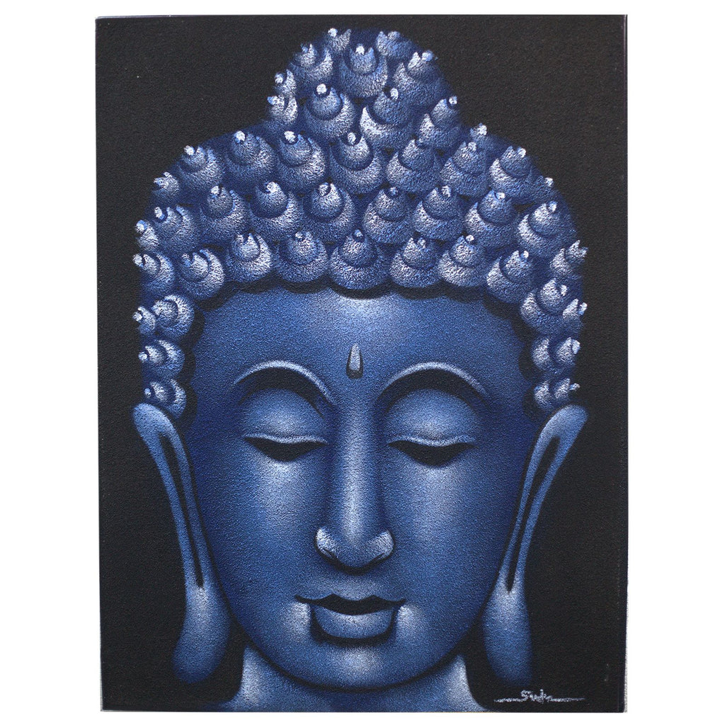 Buddha Painting in Blue Sand Finish for Elegant Home Decor Ideas